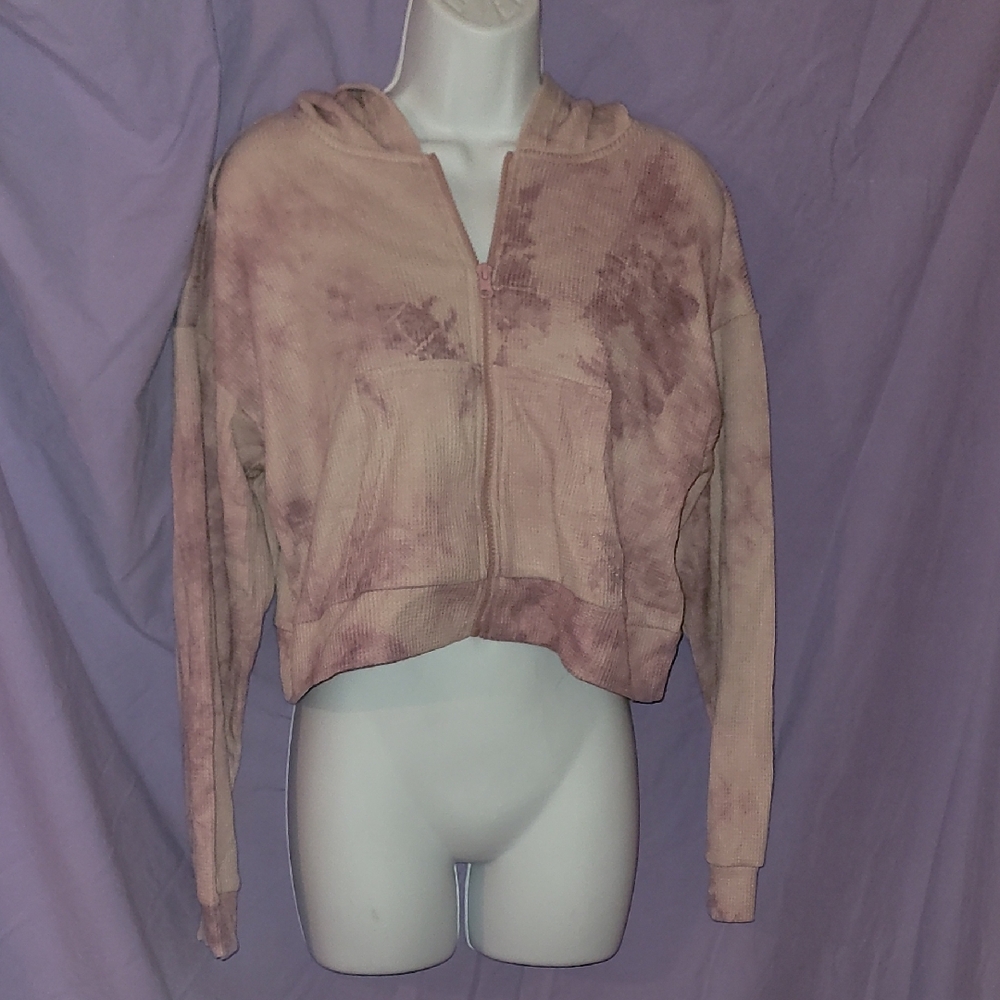 Style Rack Cropped Tie Dye Hoodie in Lavender and Blush